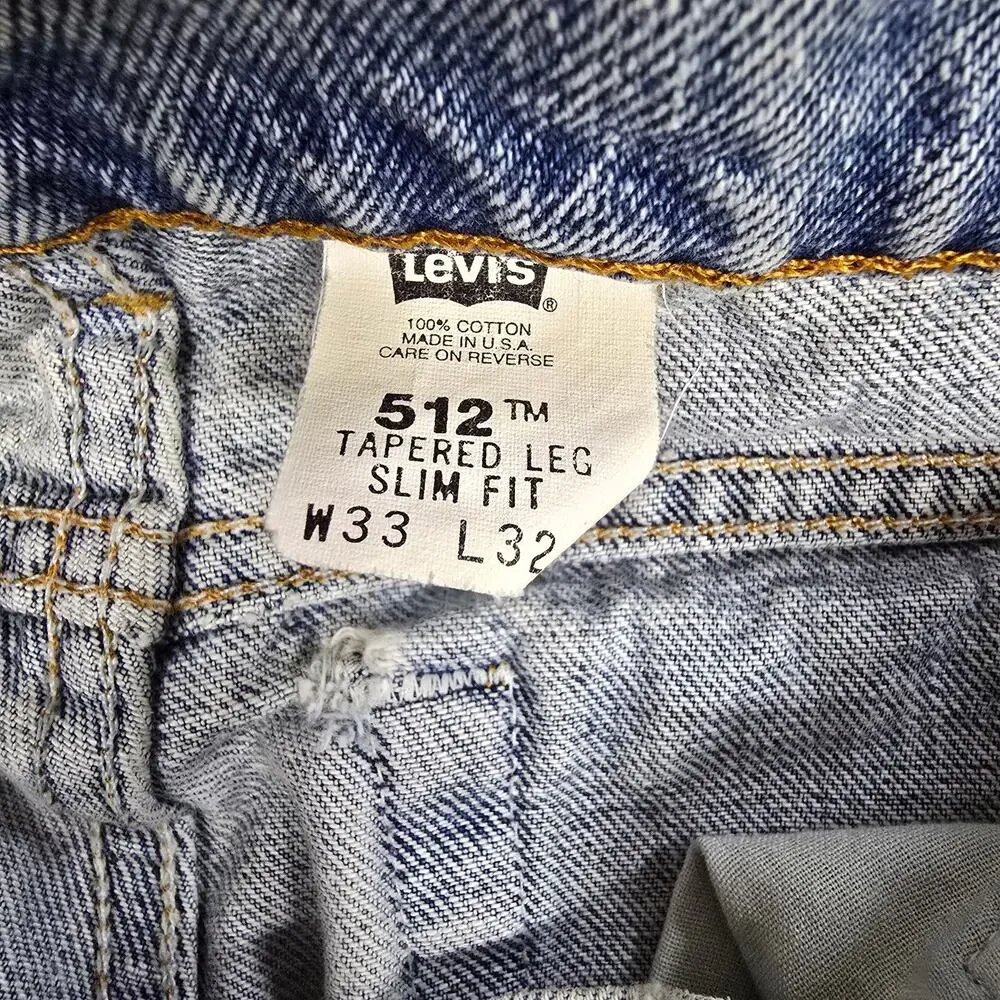 VTG Levi’s 512 Jeans Mens 33x32 USA Made Light Wash Slim Tapered 31x31